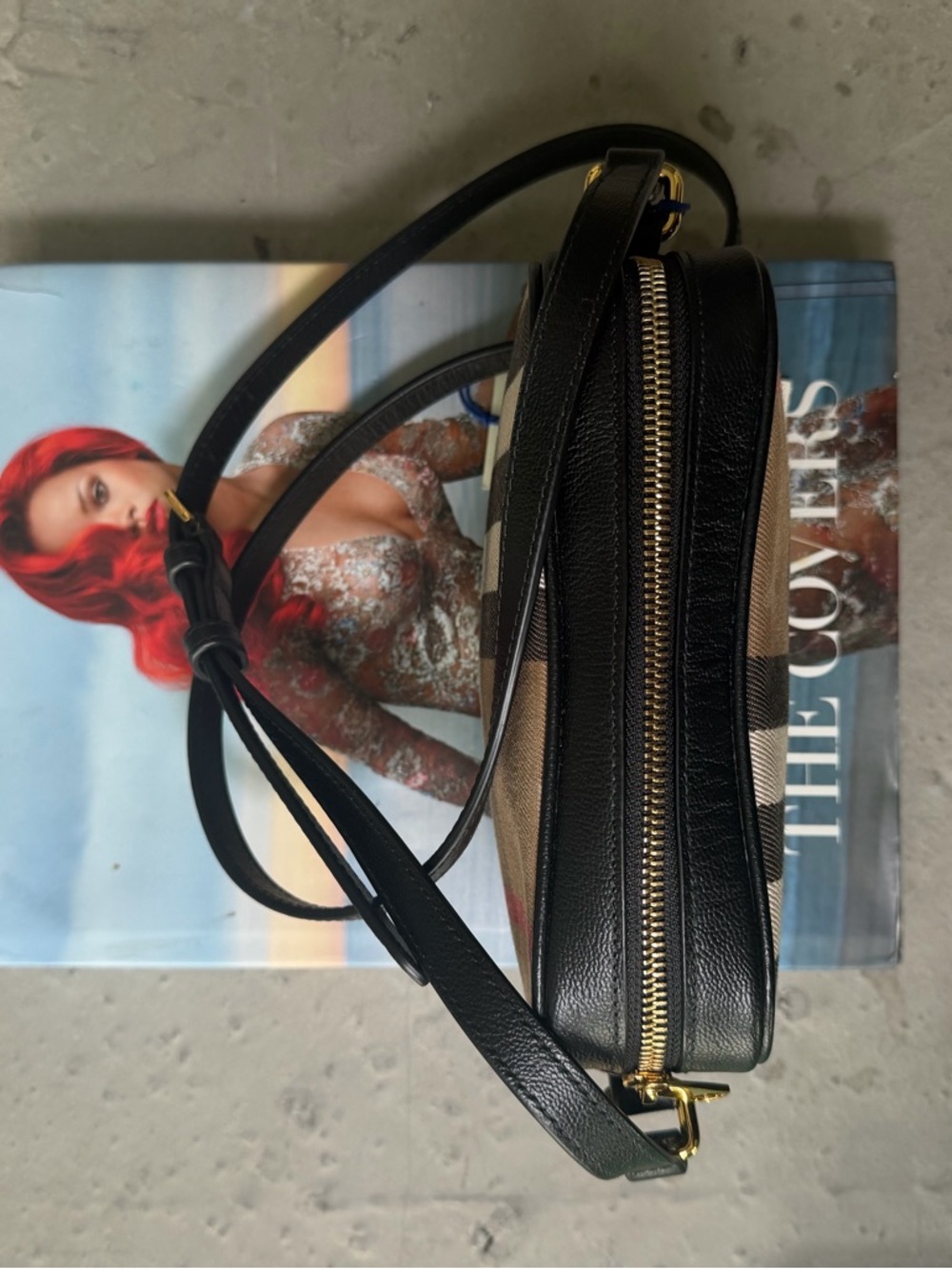 NEW BURBERRY SIGNATURE CHECK CANVAS Black  LEATHER CAMERA BAG CROSSBODY - Picture 8 of 11